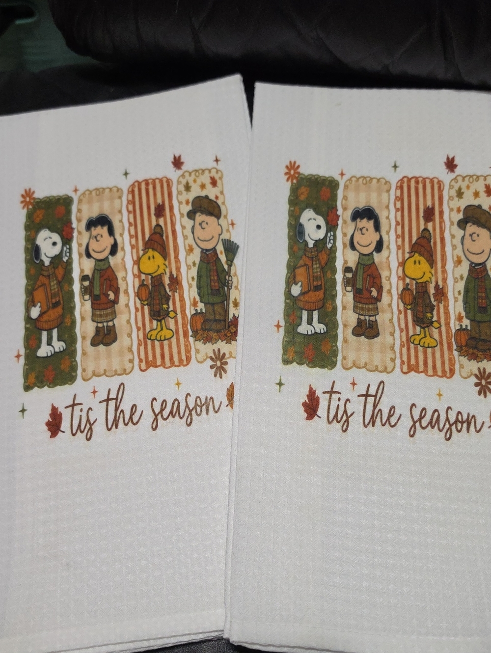 Peanuts White Kitchen Towels with Autumn Character Panels